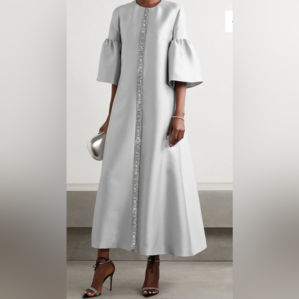 Chic Silver Midi Dress with Statement Sleeves